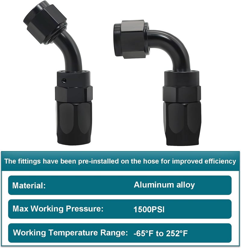 ZONBANG 6AN Fuel Line Kit CPE, 4FT Assembled AN6 Braided Fuel Line with Hose End Fitting(45°+90°) - Image 4